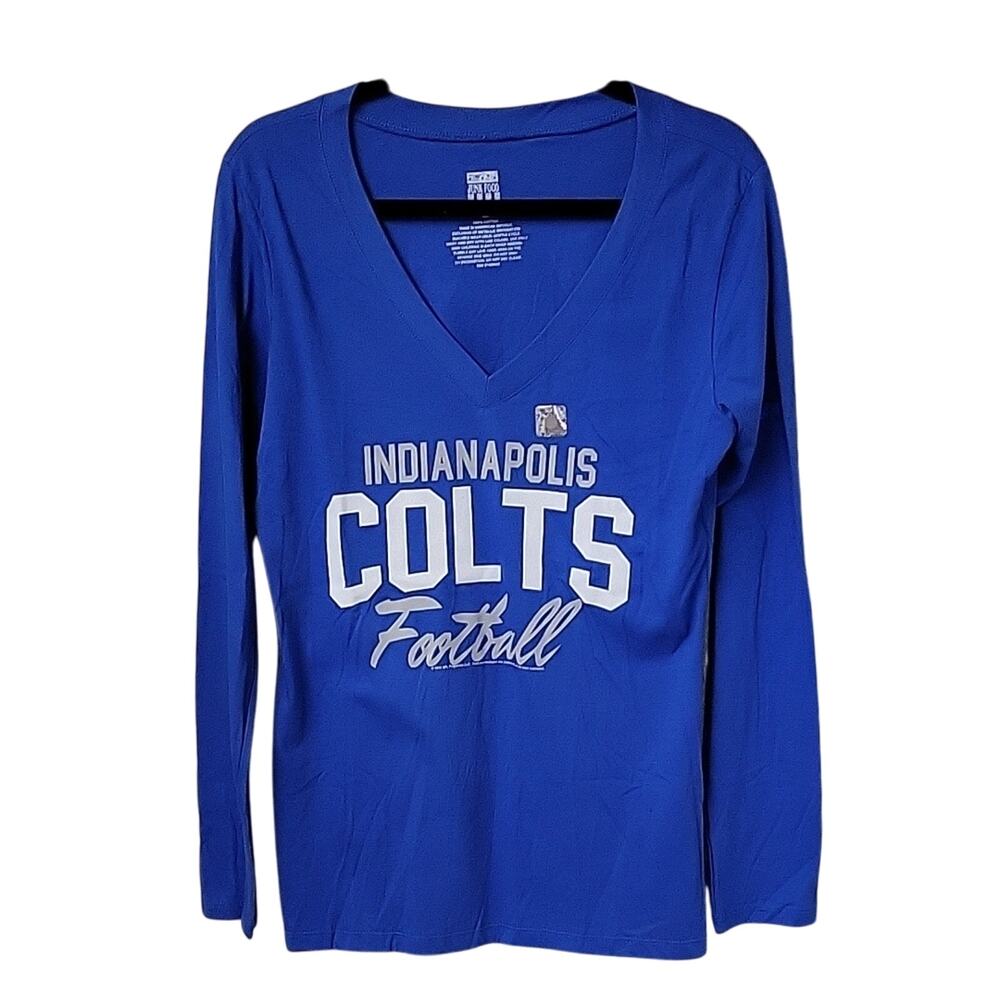 NFL Indianapolis Colts Blue Long Sleeve V Neck Tee Shirt Womens Size Large NEW